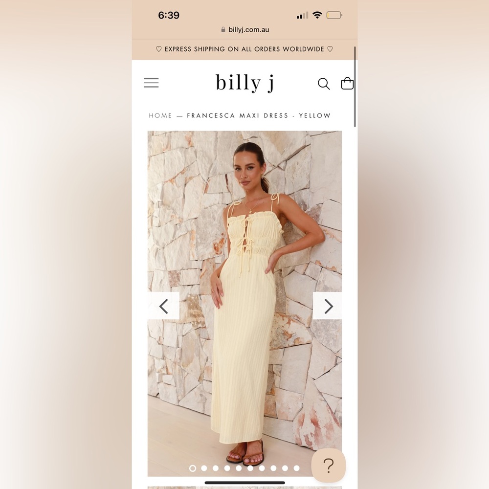 Billy J boutique Francesca Maxi Dress in Yellow